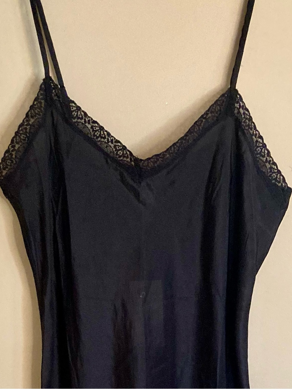 NEW Johnny Was 100% Silk Midi Length Slip Dress Lace Black Adjustable Straps L - Picture 5 of 9